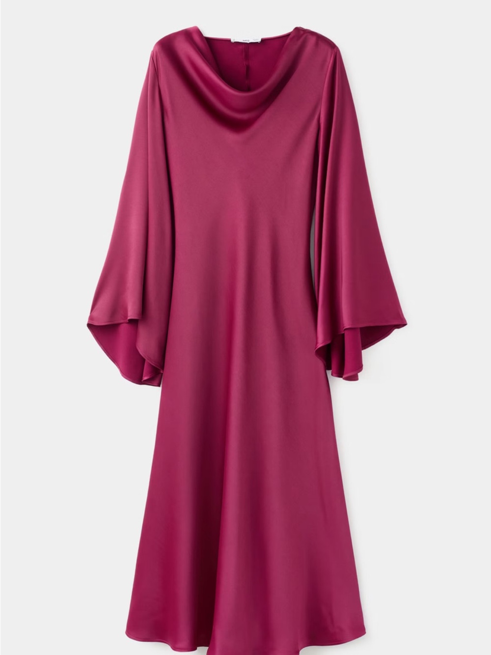 MANGO FLARED-SLEEVE SATIN DRESS in fuchsia